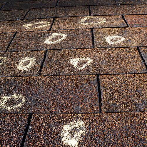 hail damage marked on a roof